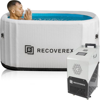 Recoverex Cold Plunge Bath with Chiller & Accessories - Bath & Chiller with model using product