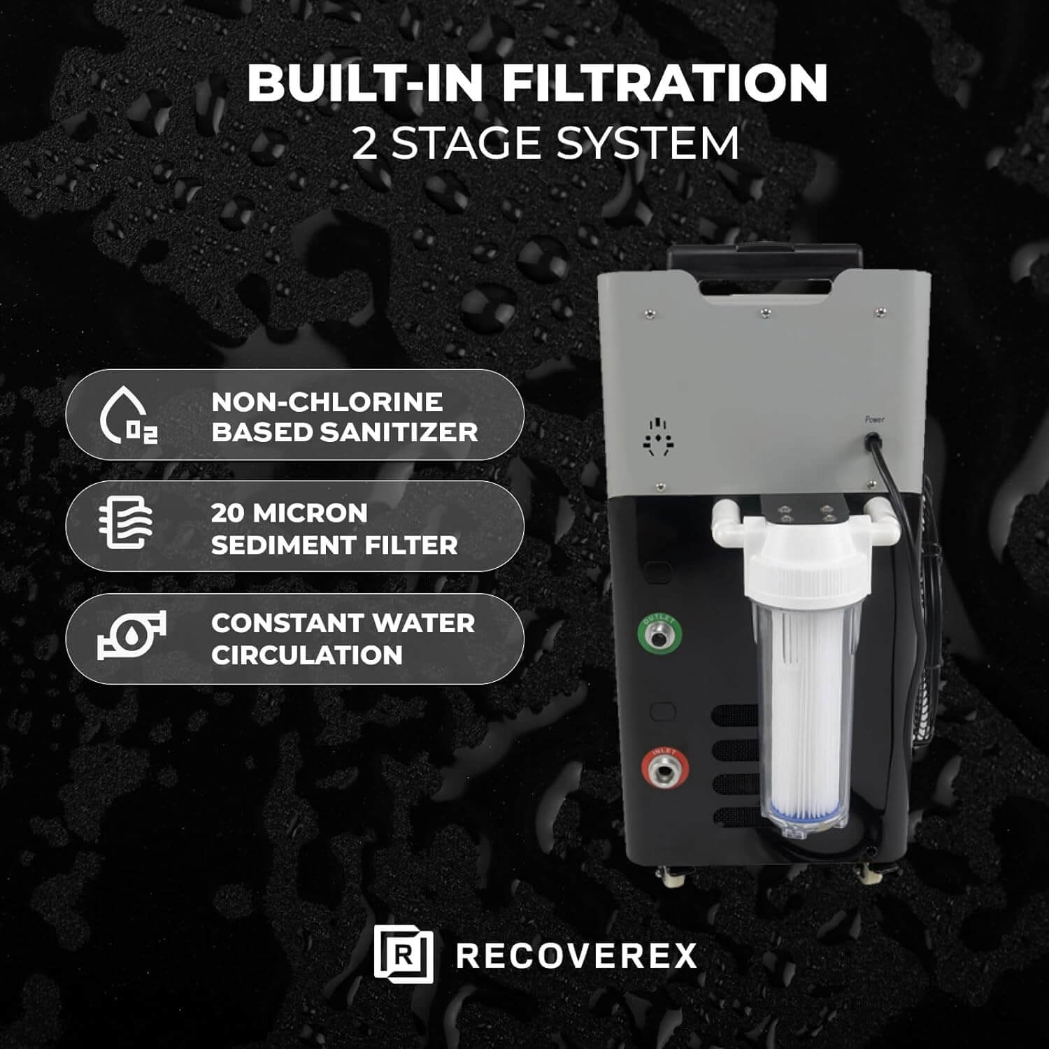 Recoverex Cold Plunge Bath with Chiller & Accessories - Filtration system information