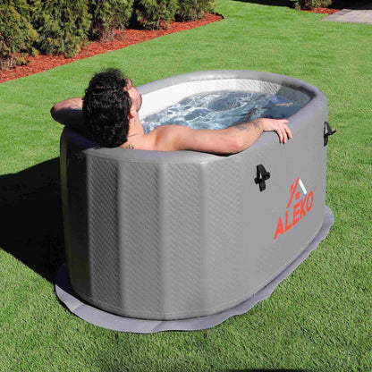 Easy assembly process of Macora Health Inflatable Cold Plunge Tub in a backyard setting