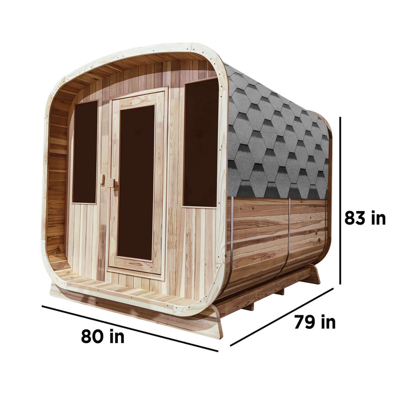 Outdoor Rustic Cedar Square Sauna – 4 Person – 4.5 kW UL Certified Electric Heater - Dimensions Image