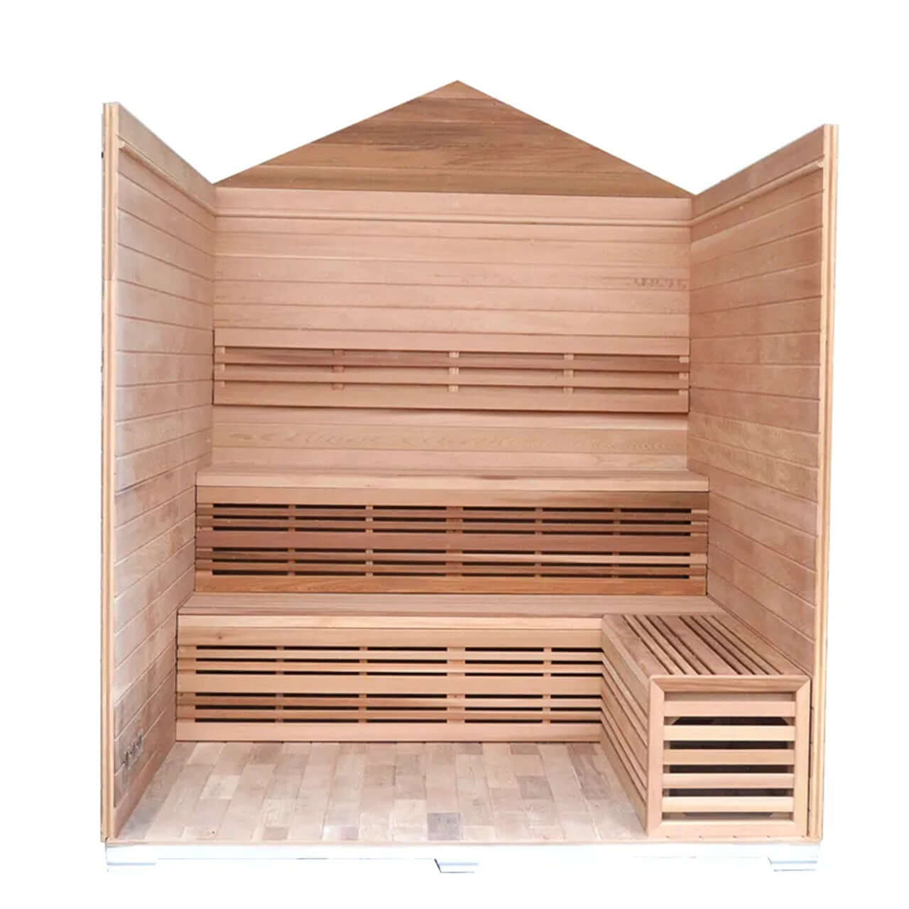 Outdoor Canadian Red Cedar Wet Dry Sauna - 6 Person - 6 kW UL Certified Electrical Heater - Stone Finish - Interior Image