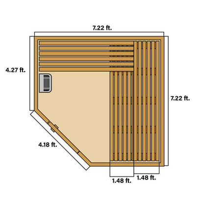 Canadian Hemlock Wet Dry Outdoor Sauna with Asphalt Roof - 8 kW UL Certified Heater - 8 Person - Floor Dimensions