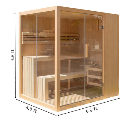 Canadian Hemlock Indoor Wet Dry Sauna with LED Lights - 4.5 kW UL Certified Heater - 4-6 Person - Dimensions Image