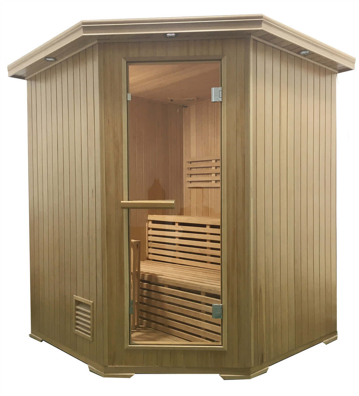 Canadian Hemlock Wet Dry Indoor Sauna - 4.5 kW ETL Certified Heater - 4 Person - Square On View