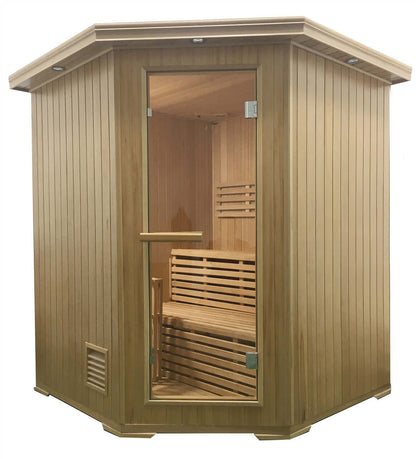 Canadian Hemlock Wet Dry Indoor Sauna - 4.5 kW ETL Certified Heater - 4 Person - Square On View