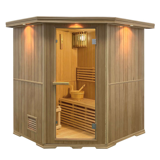 Canadian Hemlock Wet Dry Indoor Sauna - 6 kW UL Certified Heater - 6 Person - Square On View