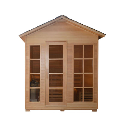 Canadian Hemlock Outdoor and Indoor Wet Dry Sauna - 6 kW UL Certified Heater - 6 Person - Square On View