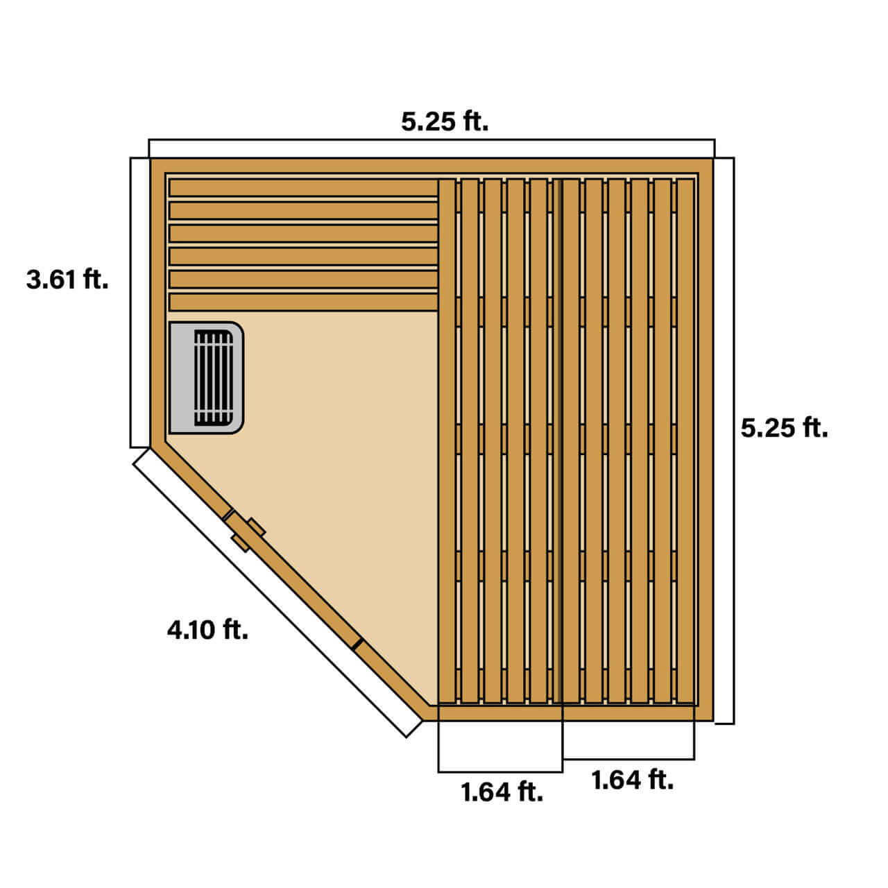 Canadian Hemlock Wet Dry Indoor Sauna - 6 kW UL Certified Heater - 6 Person - Floor Dimensions Image