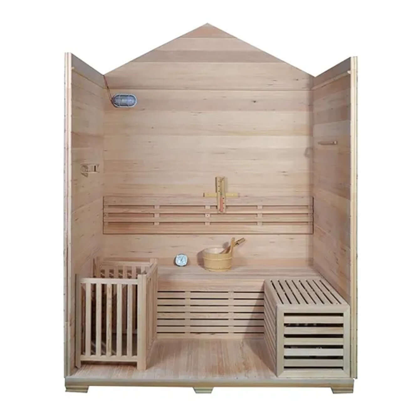 Outdoor Canadian Red Cedar Wood Wet Dry Sauna - 4 Person - 4.5 kW UL Electrical Heater - Stone Finish - Interior 