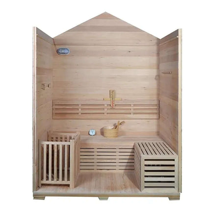 Outdoor Canadian Red Cedar Wood Wet Dry Sauna - 4 Person - 4.5 kW UL Electrical Heater - Stone Finish - Interior 